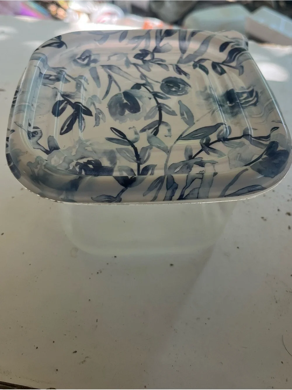 Blue Floral Glass Accent Dish - Home Accents